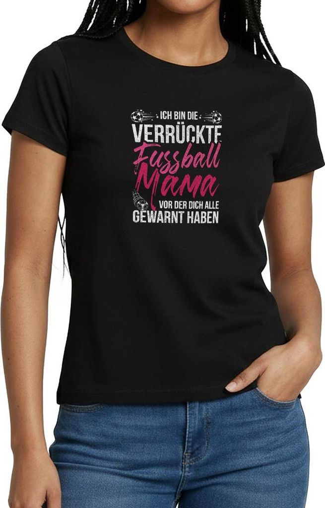 Spreadshirt Achtung Verrückte Fußballmama Lustiger Fußballspruch Frauen T-Shirt, M, Schwarz