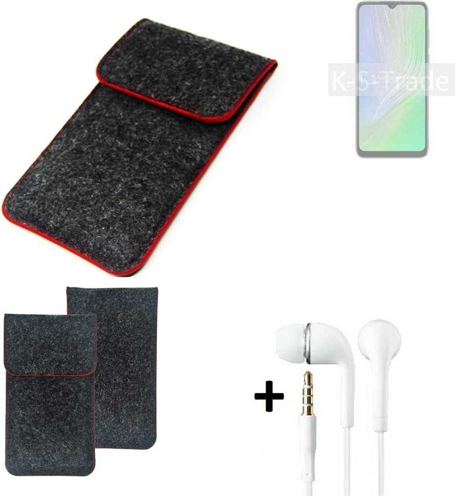 K-S-Trade Handy Schutz Hülle kompatibel mit Blackview A55 Schutzhülle Handyhülle Filztasche Pouch Tasche Case Sleeve Filzhülle dunkelgrau roter