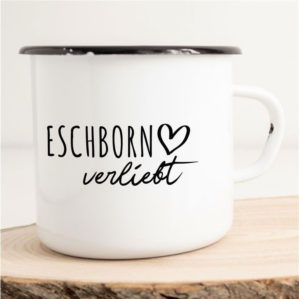 Huuraa Emaille Tasse Eschborn Geschenk Kaffeebecher Vintage 300ml Eschborn Präsent