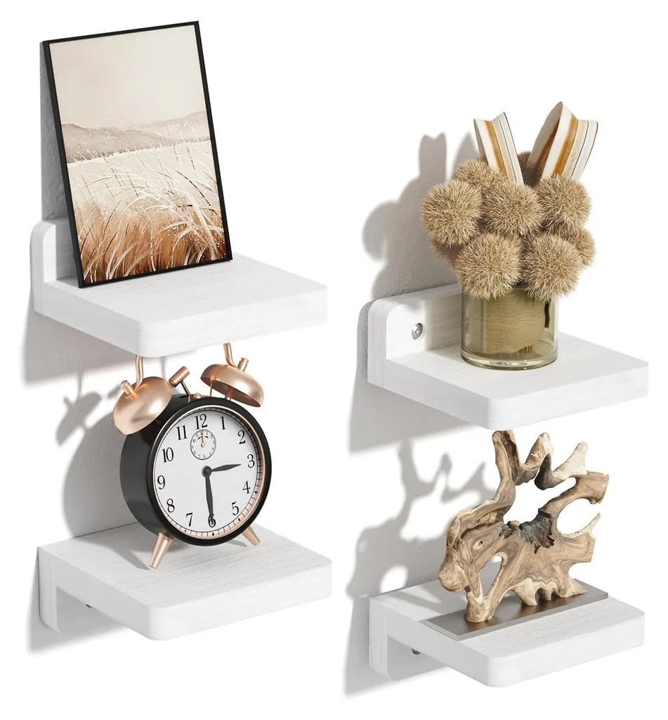 Étagères Murales Cuisine et Salle de Bains en Bois Blanc 10 cm - Pack de 4