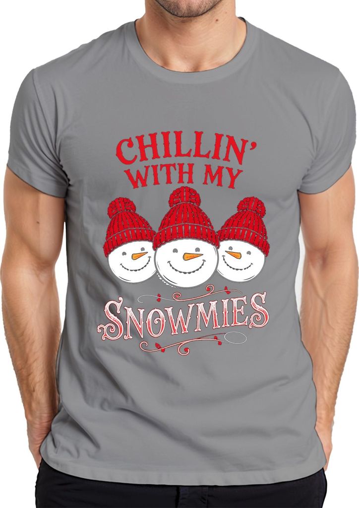 Chillin' With My Snowmies Weihnachten Schneemann Winter Lustig Herren T-Shirt, Grau, L