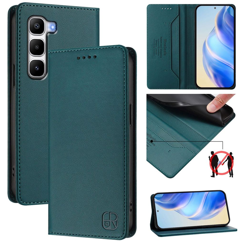 Lederhülle für Infinix Hot 60 Pro+ Hülle Flip Brieftasche Kartenfächern Ständer Schutzhülle Dunkelgrün