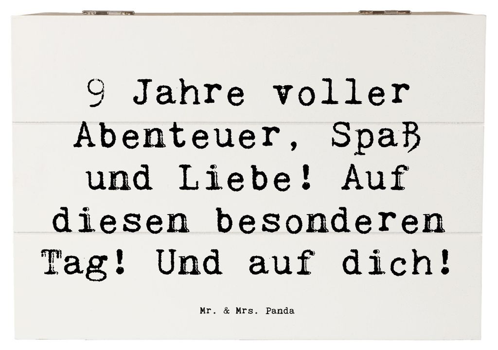 Mr. & Mrs. Panda Holzbox Spruch 9. Geburtstag Abenteuer 22 x 15 cm - Weiß - Geschenk, Geschenkbox, Schatzkiste, Geburtstagstorte, Kindergeburtstag...