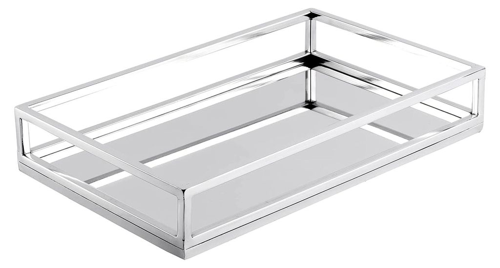 Edelstahl-Tablett, Servierplatte Silber Tisch Luxus - Serviertablett mit Henkel aus Metall - Deko für Wohnzimmer, Esszimmer oder Küche - 40 cm