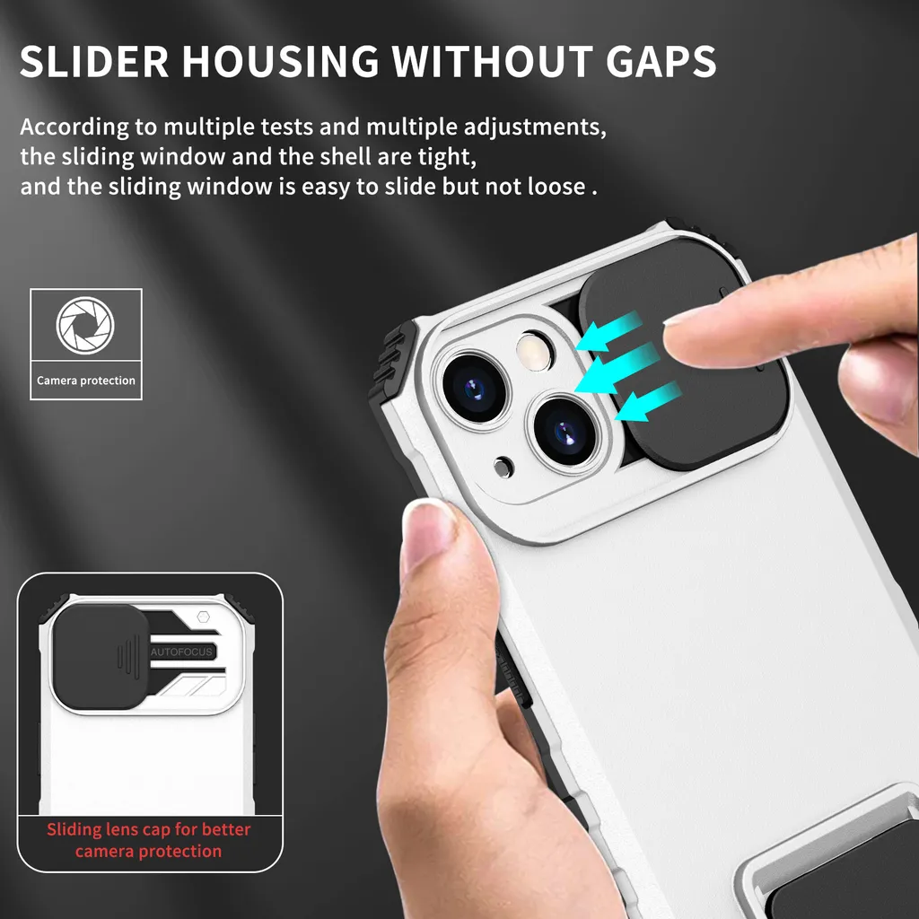 Custodia magnetica per iPhone 14/iPhone 13, custodia resistente a doppio strato con protezione fotocamera scorrevole
