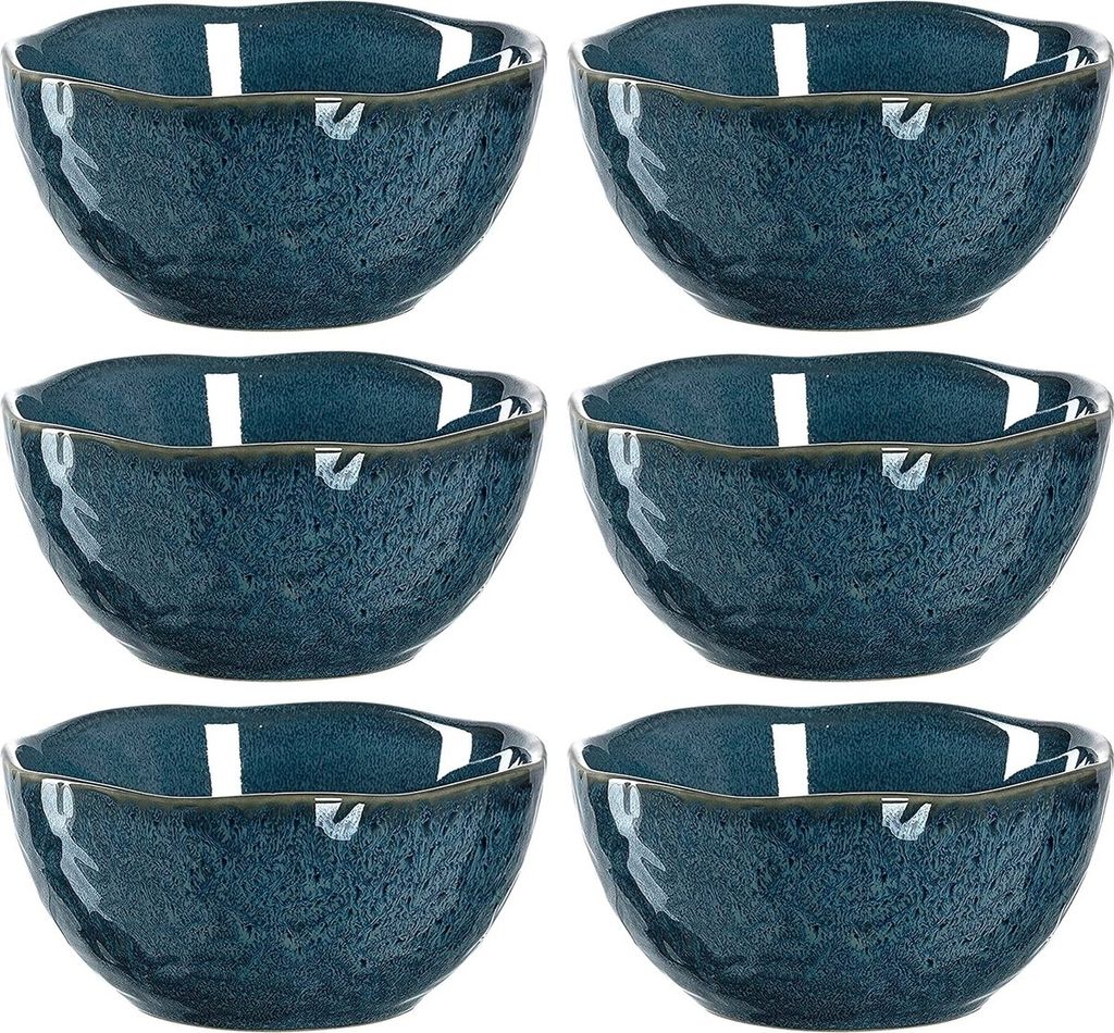 Leonardo Matera Keramik-Schalen, 6er Set, spülmaschinengeeignete Dessert-Schälchen, Müslischalen, Snack-Schüsseln, blau, Ø 12 cm, 380 ml, 018582