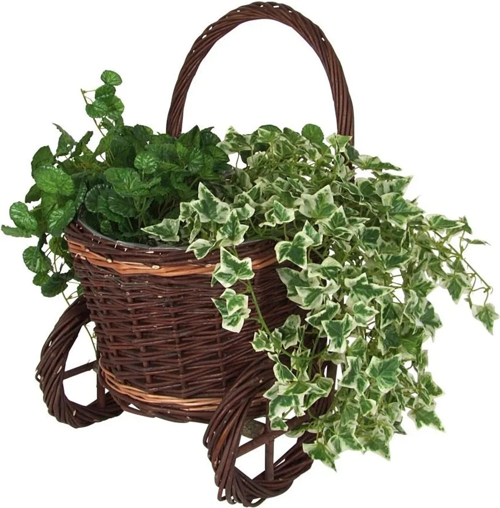 Chariot à plantes en osier tressé avec film plastique de protection