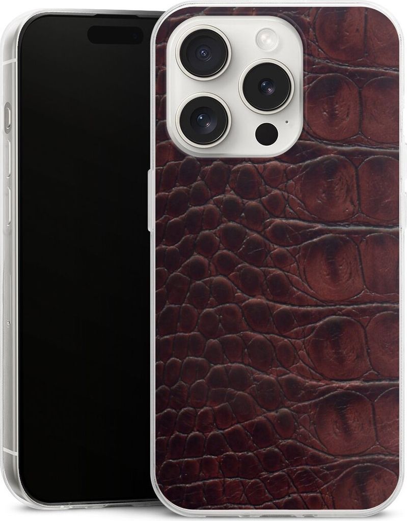 DeinDesign Slim Hülle für Apple iPhone 15 Pro Silikon Case Ultra Dünn Handyhülle Animalprint Krokodil Leder