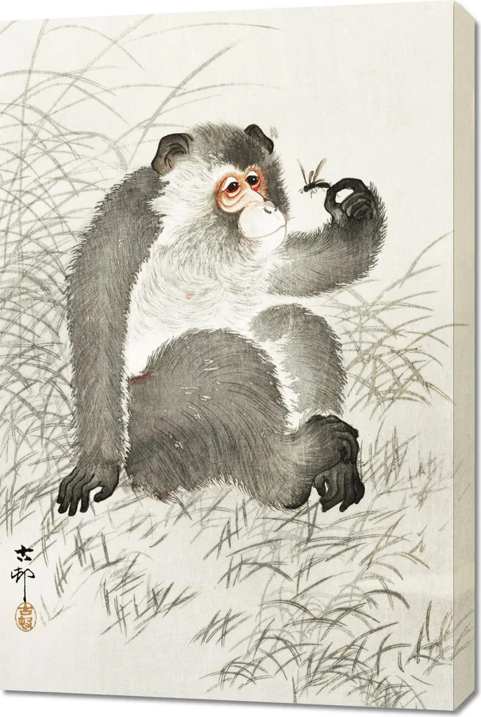 Riproduzione d'Arte Koson Monkey with Insect 60x90 Stampa su Tela