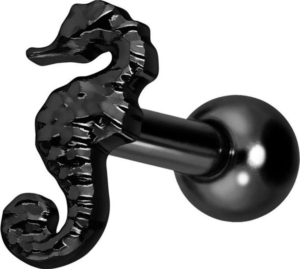 Ohrpiercing Titan Ohrpiercing mit Innengewinde SEEPFERDCHEN Schwarz Stablänge: 6mm