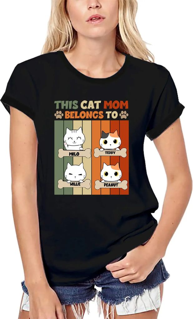 Damen Grafik T-Shirt aus Biobaumwolle Lustige Kätzchen-Mama-Katze – Funny Kitten Mum Cat – Öko-Verantwortlich Vintage Jahrgang Kurzarm Lustig...