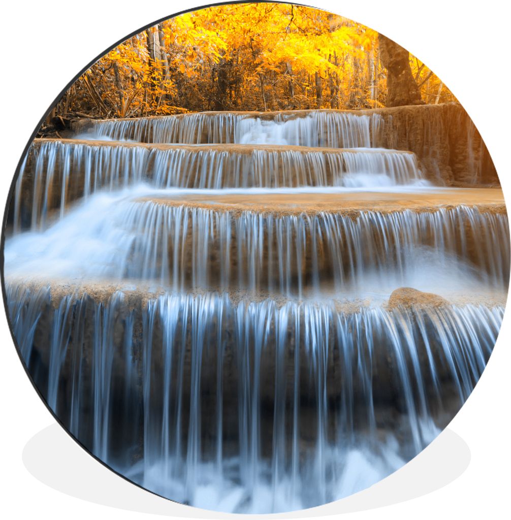 MuchoWow Aluminium Wandkreis Wasserfall - Natur - Bäume - Herbst - Landschaft Ø 30 cm Wanddeko Modern Wohnzimmer - Wand Bild - Wohnzimmer - Run...