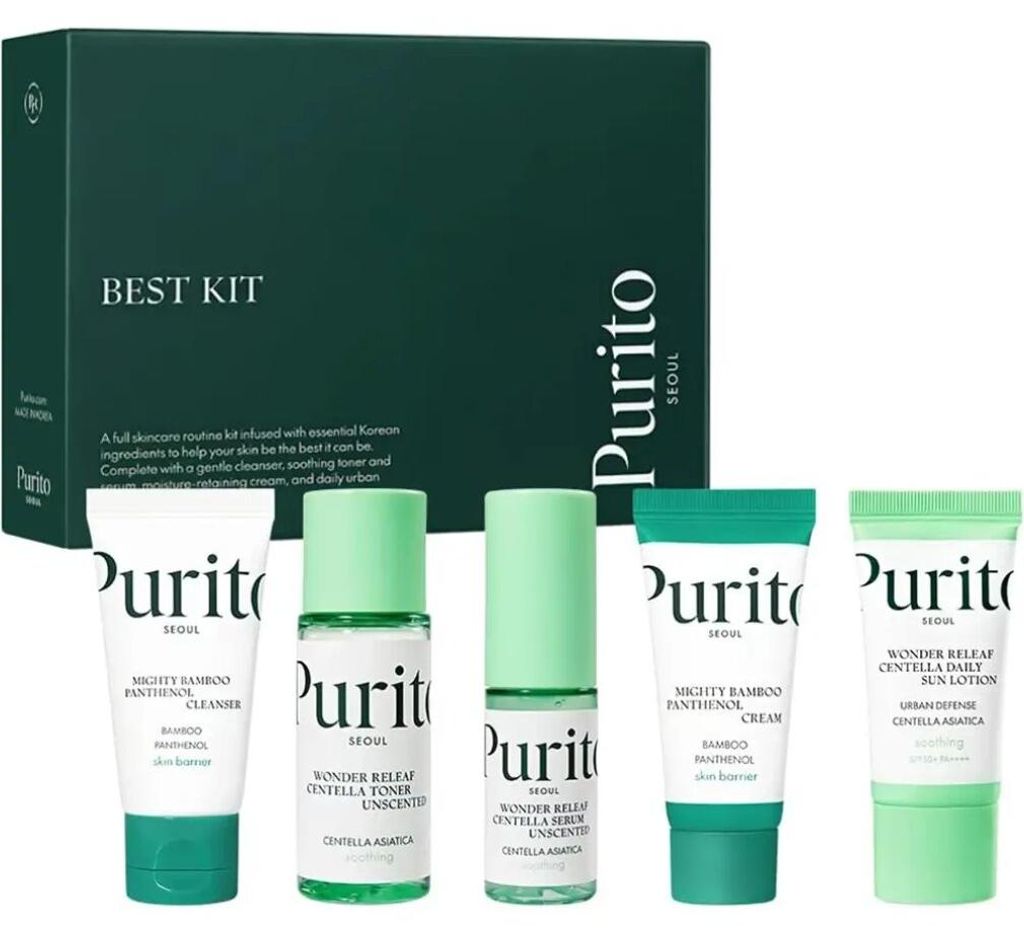 Purito Seoul Best Kit – Gesichtspflege-Set in Reisegröße (105 ml) mit Centella, Panthenol & SPF 50 – komplette Skincare Routine