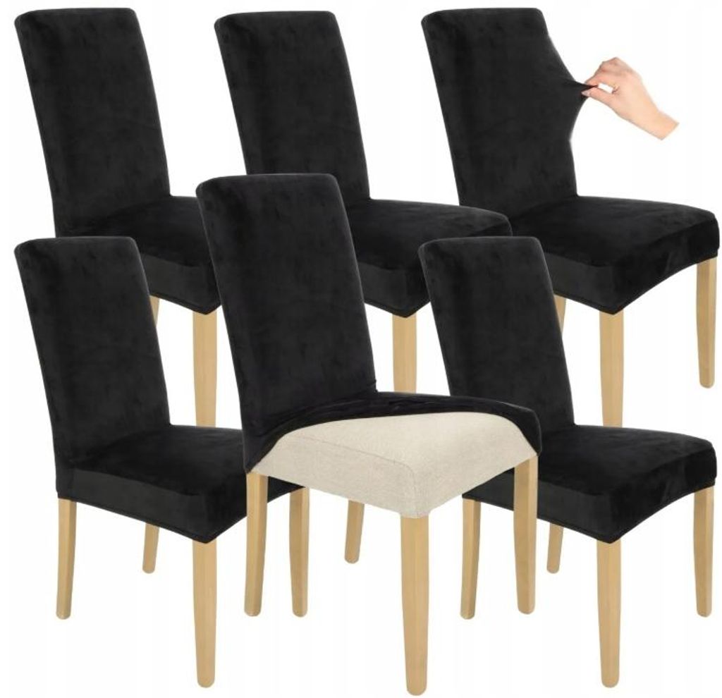 Stuhlhusse Stretch Schwarz - 6 Stück - Samt - Universal - Produktbild 