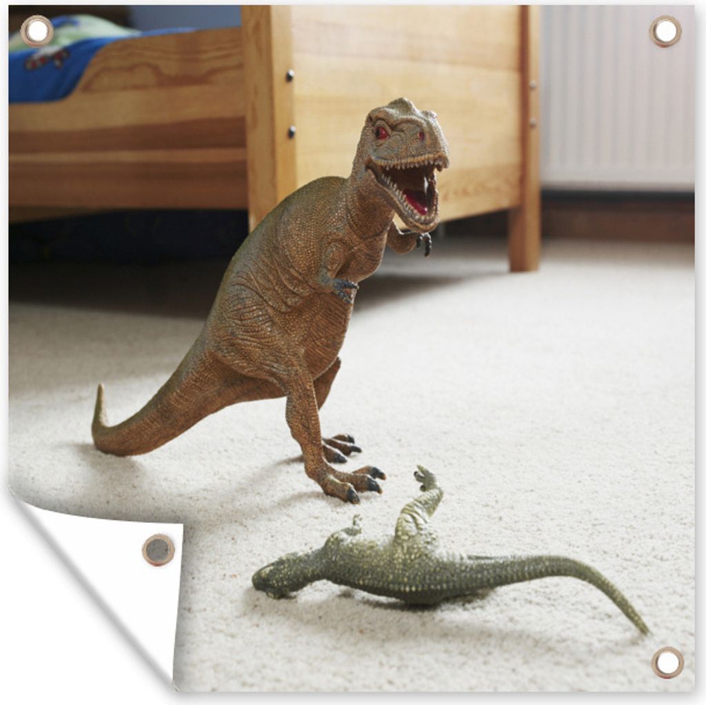 MuchoWow 40x30 cm Outdoor-Poster Gartendeko Sichtschutz Garten Poster für den Garten Dinosaurier - Spielzeug - Bett