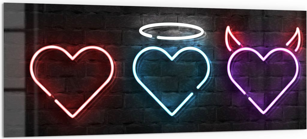 DEQORI Küchenrückwand Glas 125x50 cm 'Neonfarbene Herzen' Spritzschutz Bad Rückwand