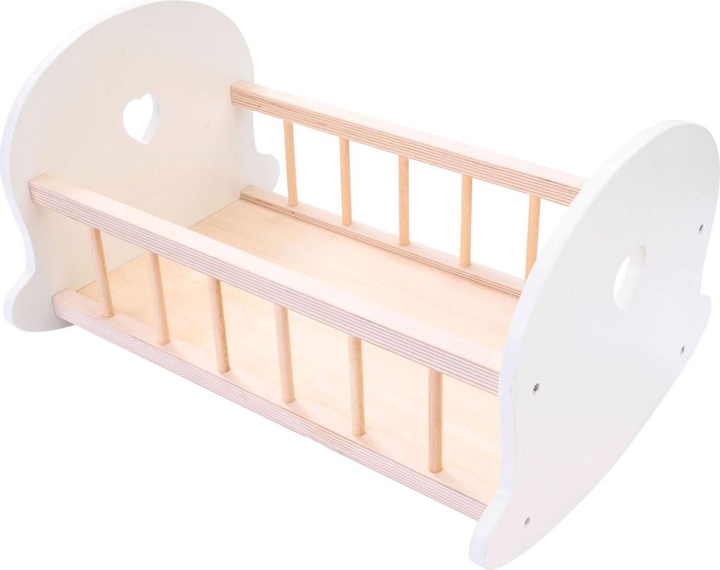 Puppen-Schaukelbett Rosa/Weiß – Holz