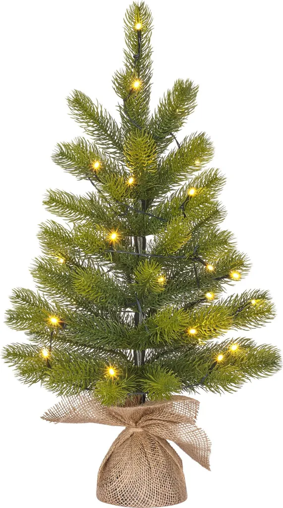 Petit Sapin de Noël Artificiel Lumineux en Pot de Jute Vert H60 x D44 cm
