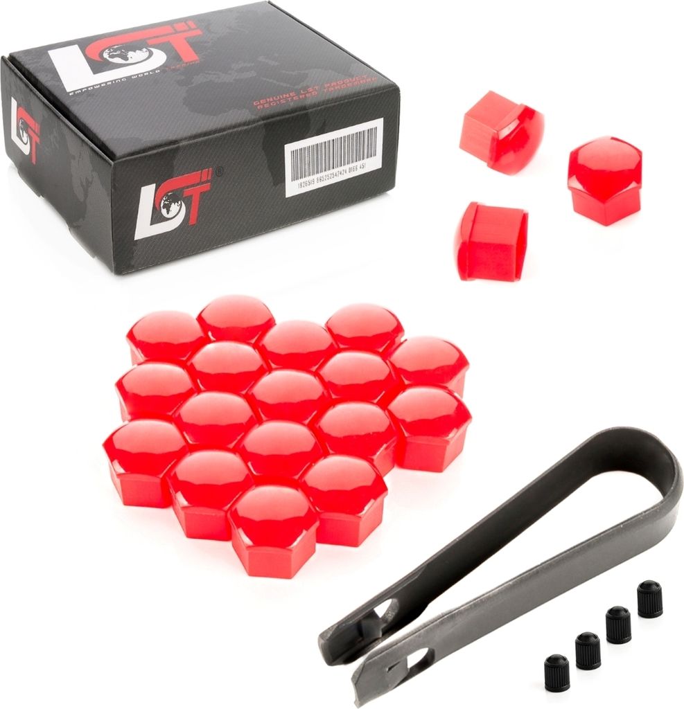 20x Radschrauben Kappen Radschraubenkappen Set 17 mm rot Glanz für VW SEAT SKODA