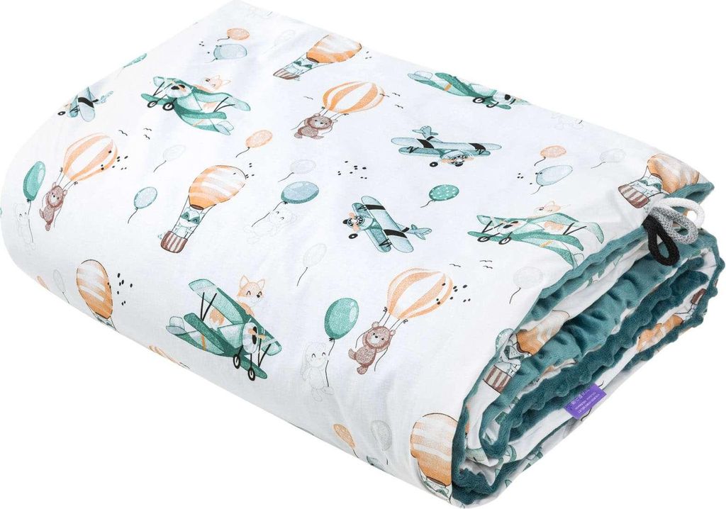 Balloon Travel & Emerald Minky Kinderdecke 100x140cm