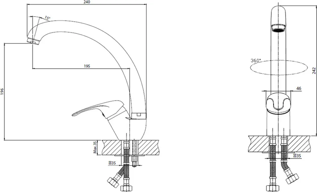 Miscelatore Aqualine Kasiopea 1107-65 | Ottone Cromato Alta Qualità - 2