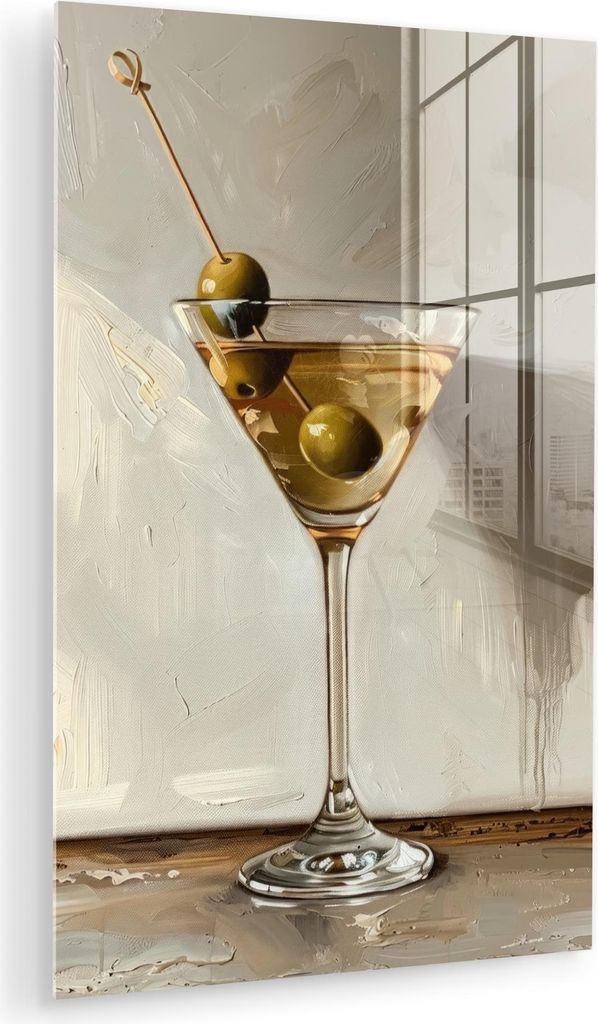 MuchoWow Glasbilder - Bilder auf Wandbild - Foto auf Glas Martini - Cocktail - Beige - Abstrakt 80x120 cm Wanddekoration aus Glas - Acrylglasbild -...