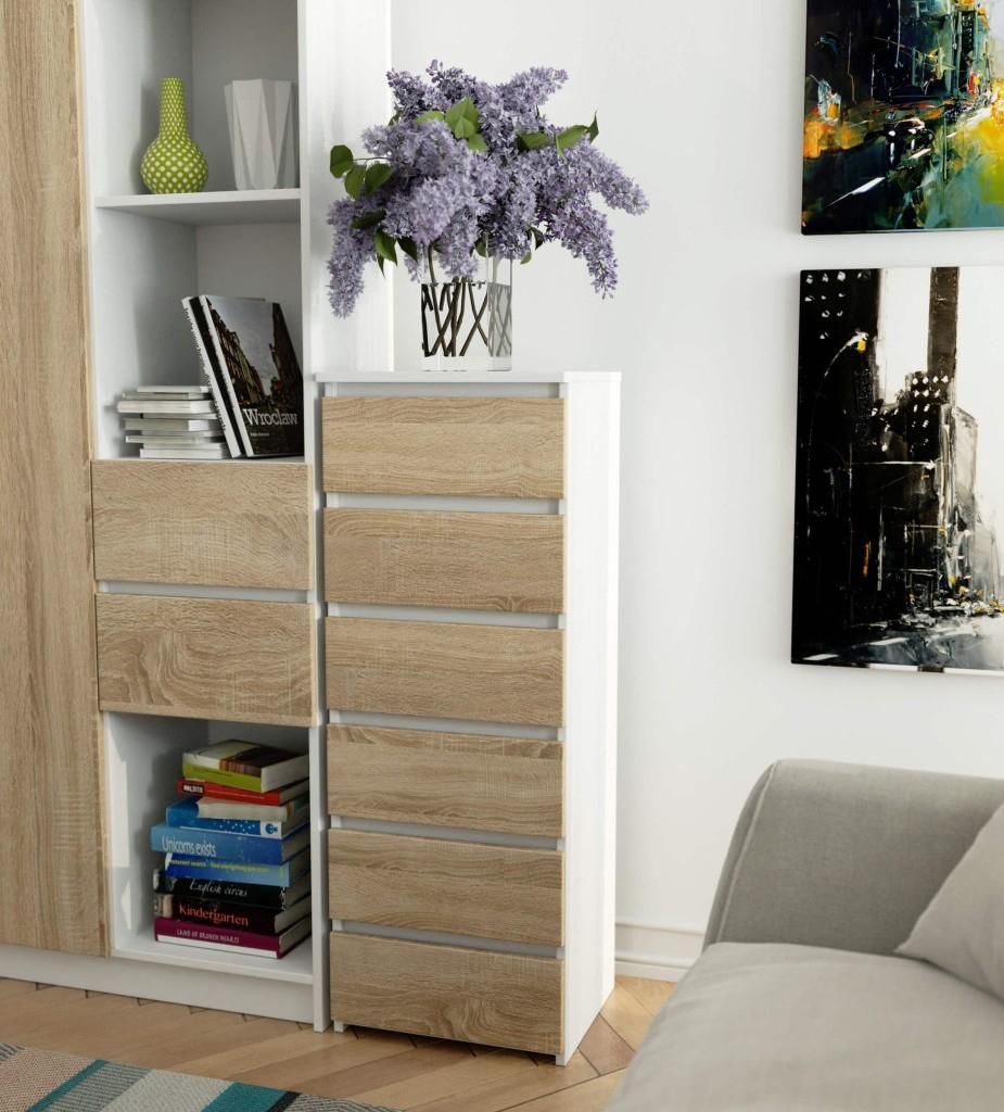 Cassettiera stretta VALESTRA - bianco / rovere sonoma Immagine del prodotto 