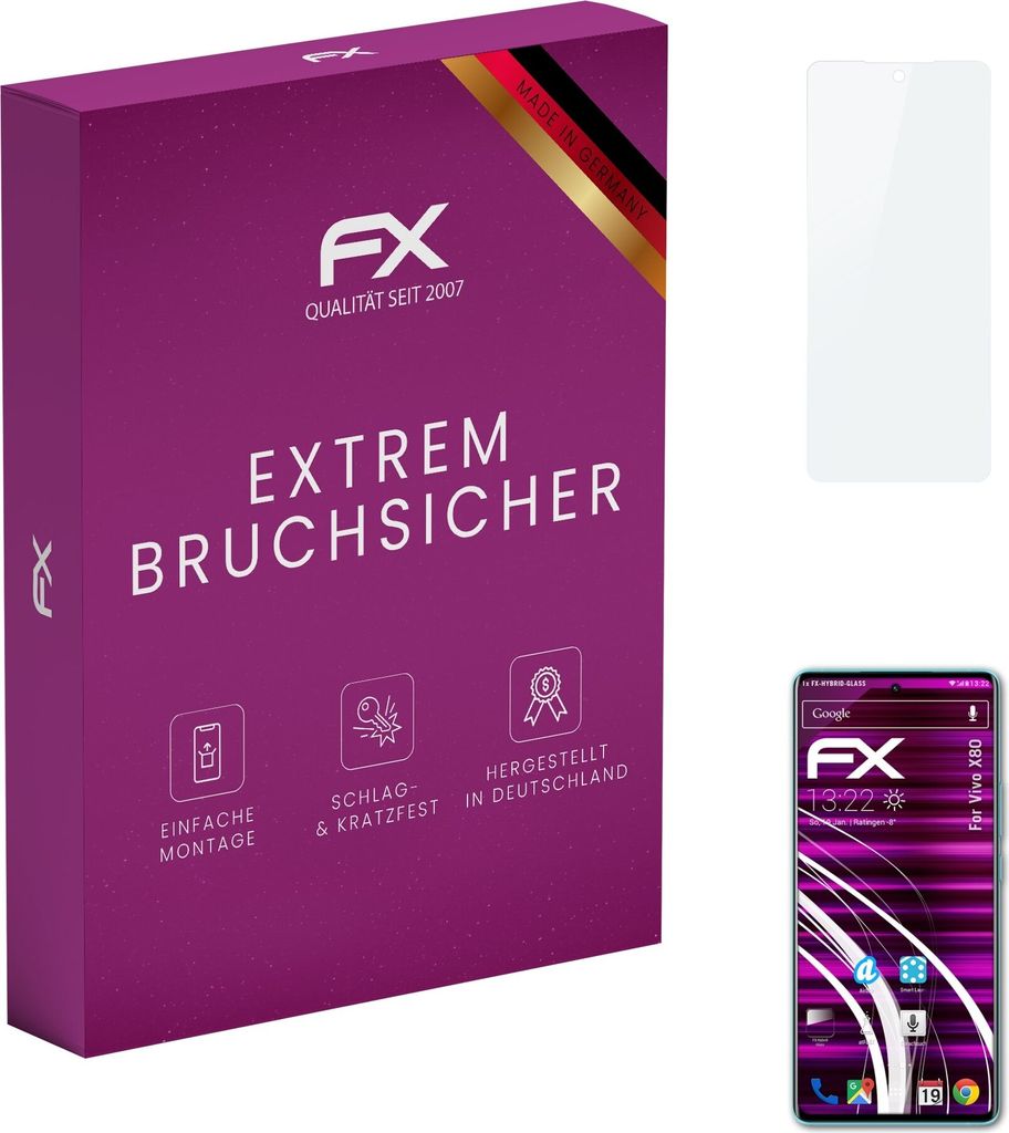 atFoliX FX-Hybrid-Glass Displayfolie kompatibel mit Vivo X80 Glasfolie