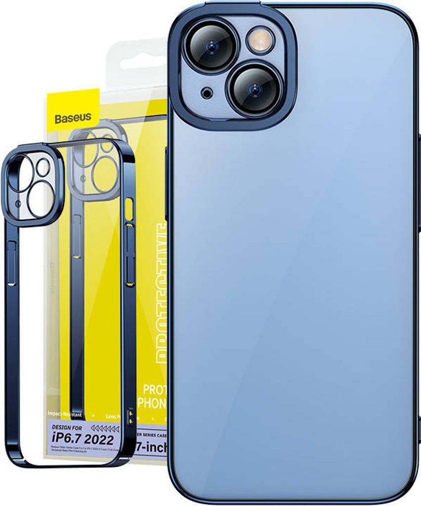 Baseus Glitter Transparent Case und Tempered Glass Set für iPhone 14 Plus (blau)