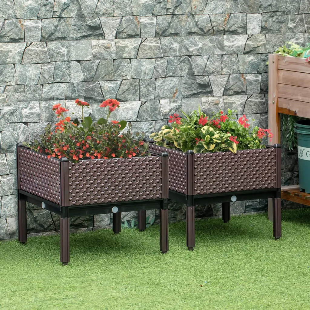 Carré potager surélevé pour balcon et jardin - Lot de 2 bacs marron
