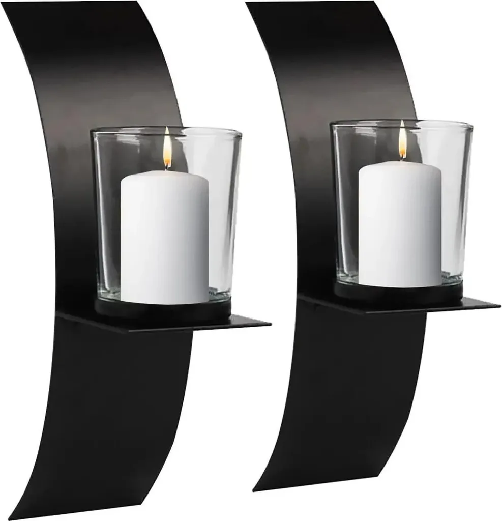 Bougeoirs muraux design en métal noir - Duo robuste pour bar et salon