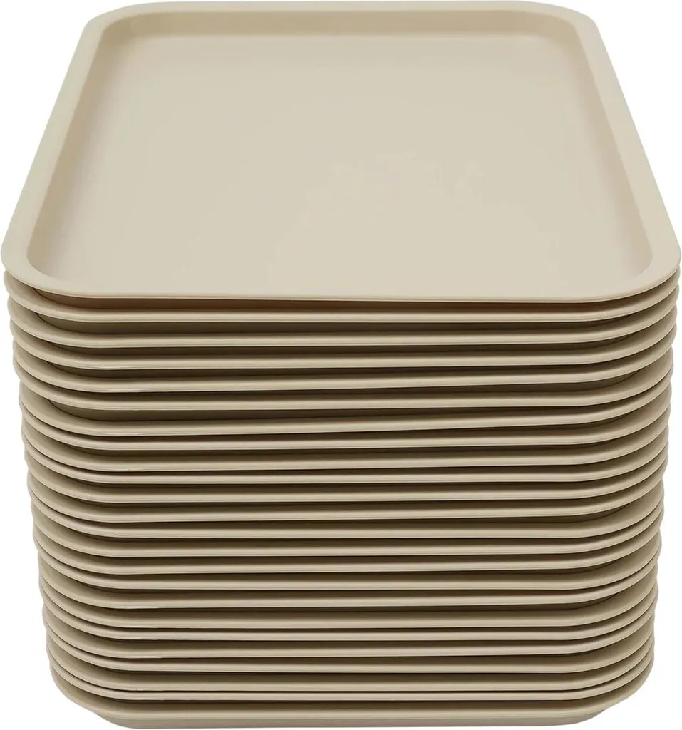 Lot de 24 plateaux de cantine gris clair en plastique PP - 120°C - Empilables
