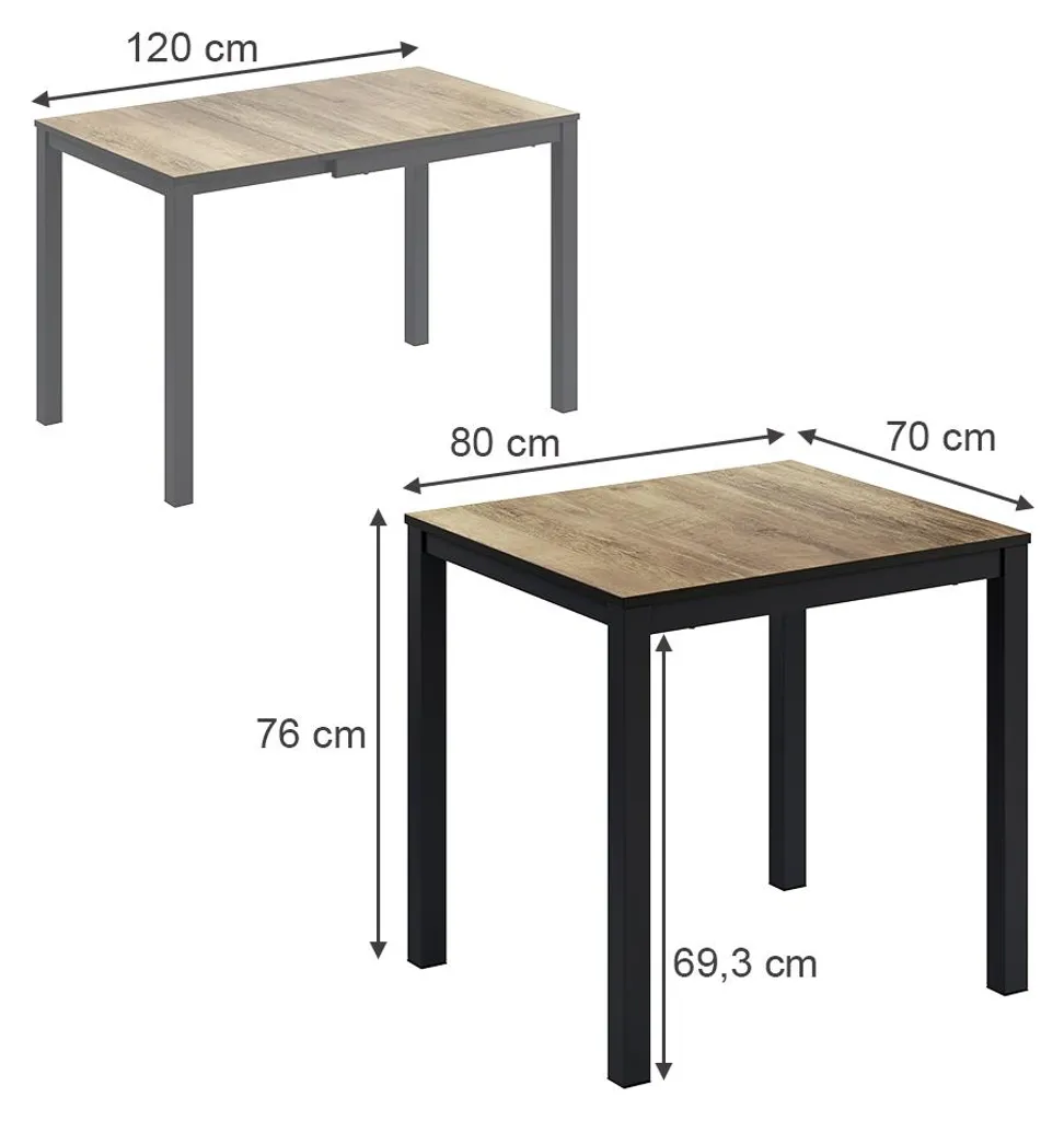 Table de repas bois chêne rustique et anthracite gain de place Vicco