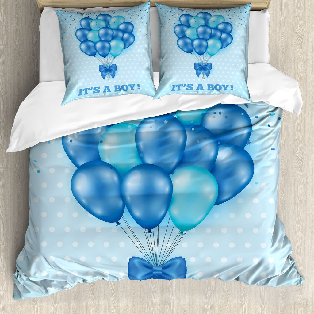 ABAKUHAUS Blau Bettbezugs Set Für Doppelbetten, Luftballons Polka Dots, Milbensicher Allergiker geeignet mit Kissenbezügen, Himmelblau