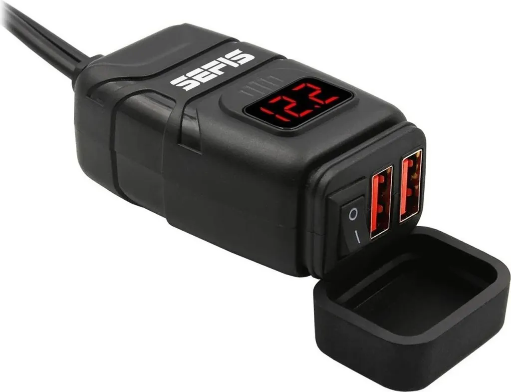Double Chargeur USB SEFIS UN10 Étanche avec Voltmètre LED pour Guidon