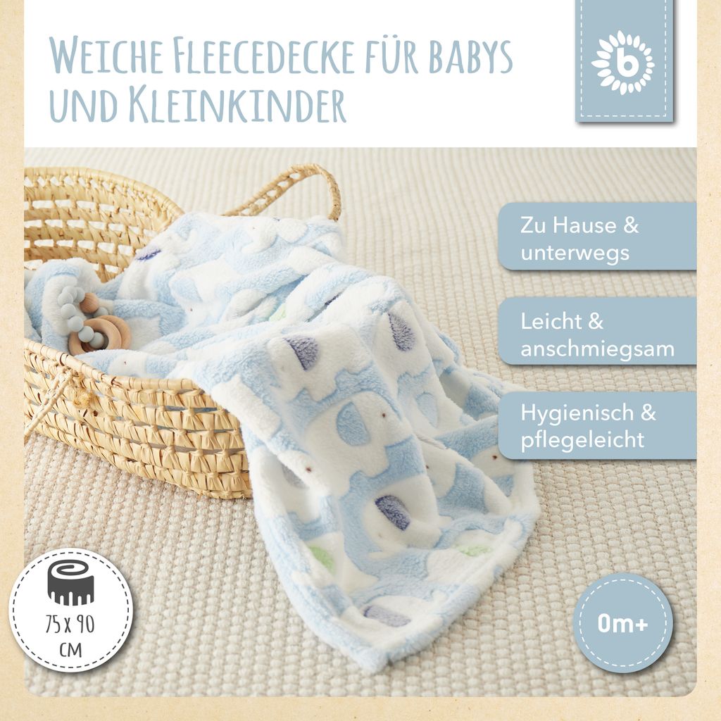 Bieco Babydecke Jungen Blau Elefanten | Baby Decke | Kuscheldecke Baby | Baby Blanket | Tagesdecke Kinder Jungen | Buggy Decke | Baby Kuscheldecke ...