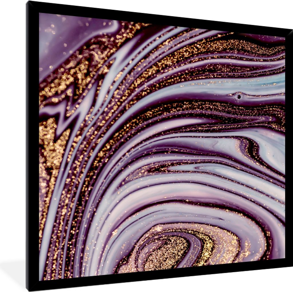 MuchoWow Gerahmtes Poster Marmor - Rosa - Gold - Glitzer - Marmoroptik - Luxus 40x40 cm - Poster mit Schwarzem Bilderrahmen Wandposter Rahmen Fot...