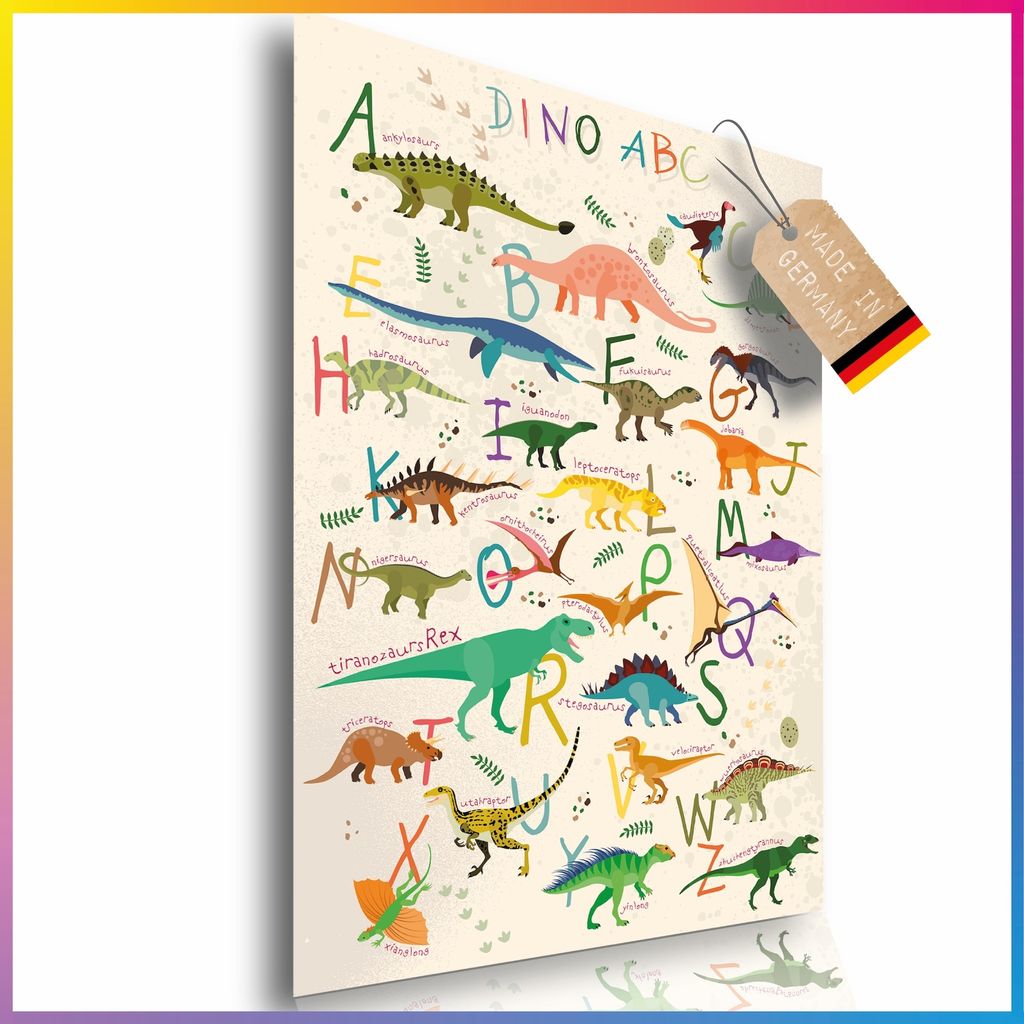 Dinosaurier ABC Lernposter für Kinder 60x42 cm Dino Poster XXL Kinderzimmer Dekoration & Alphabet lernen