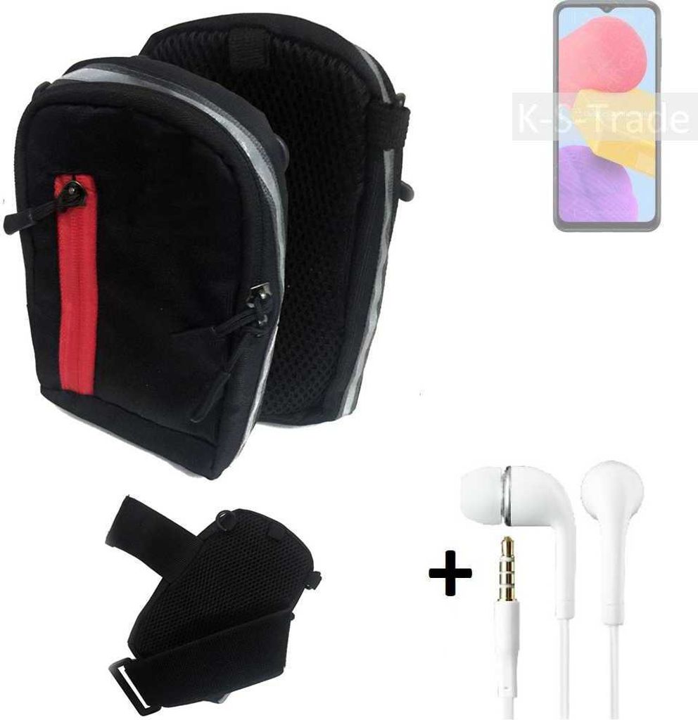K-S-Trade Outdoor Gürteltasche Holster Umhängetasche + Kopfhörer kompatibel mit Samsung Galaxy M13 schwarz Handy Tasche Case travelbag Schutzhülle