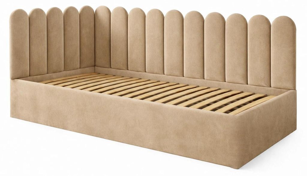 Jugendbett JUNIOR 90x200 Wandpaneele Beige Velvet Bettkasten