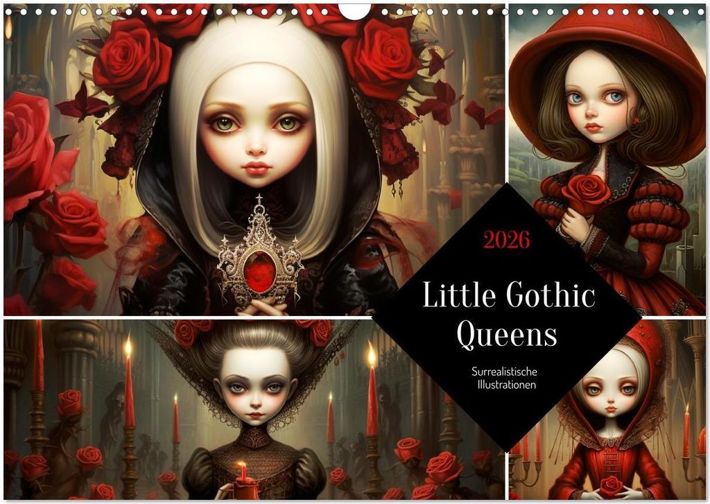 Little Gothic Queens. Surrealistische Illustrationen (Wandkalender 2026 DIN A3 quer), CALVENDO Monatskalender