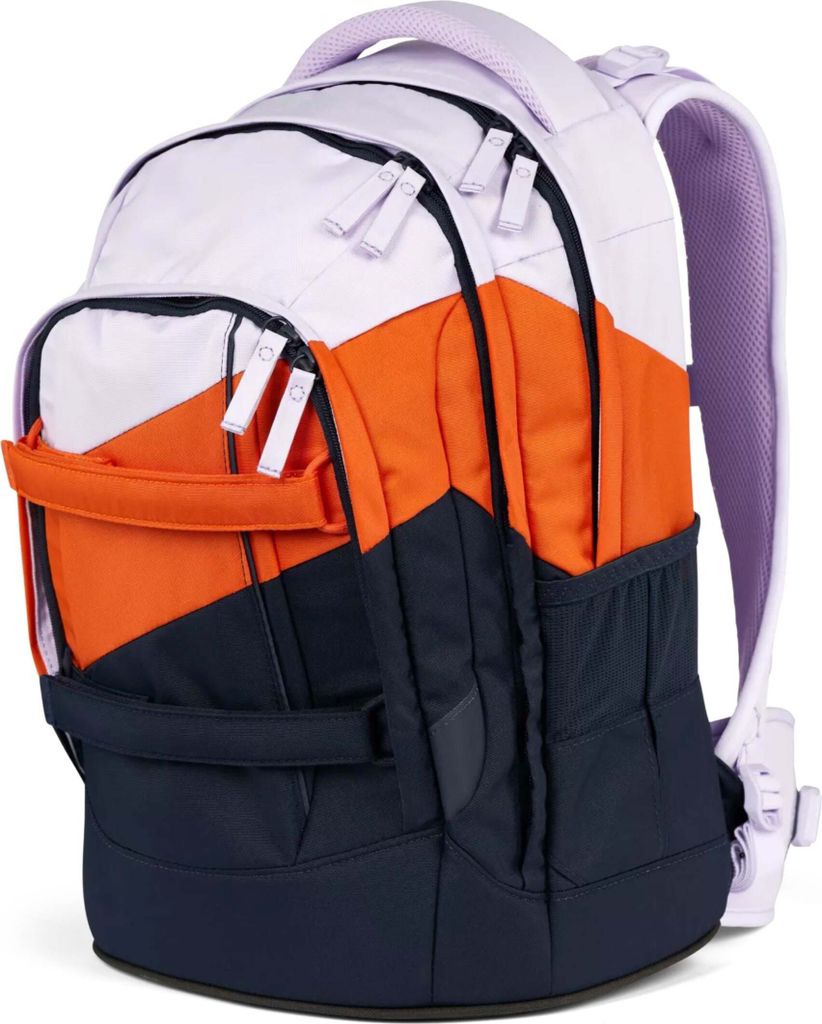 A studio shot of a backpack on a white background.