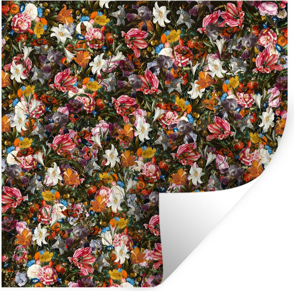 MuchoWow Wandtattoo Wandsticker Wandaufkleber Blumen - Schmetterling - Design - Kunst - Abstrakt - Malerei - Alte Meister 30x30 cm Selbstklebend ...