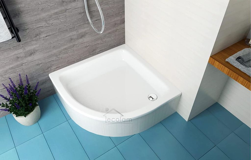 ECOLAM Duschwanne Duschtasse Grawello Viertelkreis zum Befliesen 80x80 x26 cm Tiefe 12 cm R55 Acryl weiß Styroporunterseite + Siphon