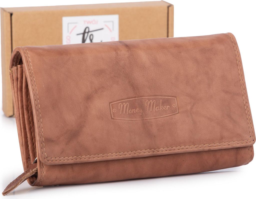 Money Maker Damen Echt Leder Portemonnaie großes Geldbörse Beige