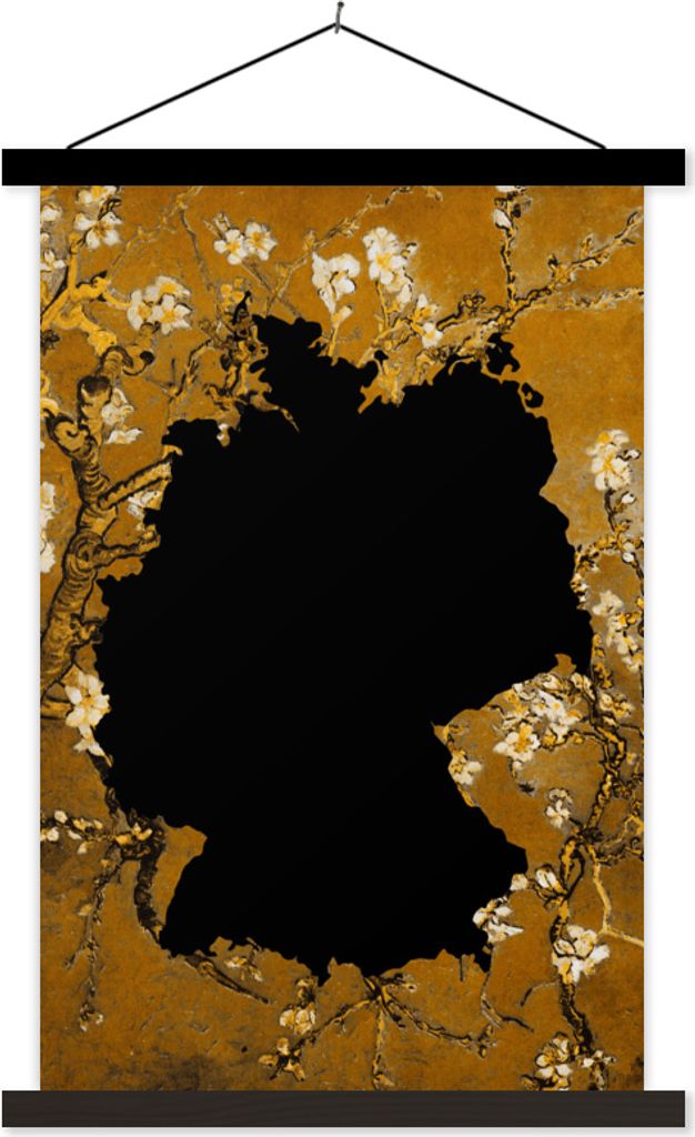 MuchoWow Textilposter Karte - Deutschland - Mandelblüte 40x60 cm mit schwarzem Rahmen - Wanddekorationen