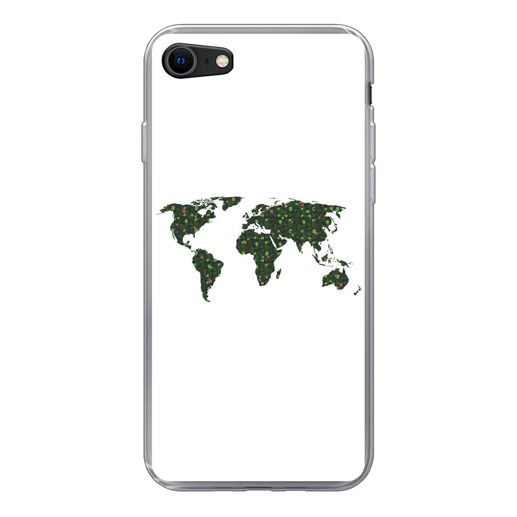 MuchoWow Handyhülle Schutzhülle Hülle für iPhone SE 2022 Weltkarte - Grün - Blätter Silikon Softcase Handy Hülle - Schutzhülle