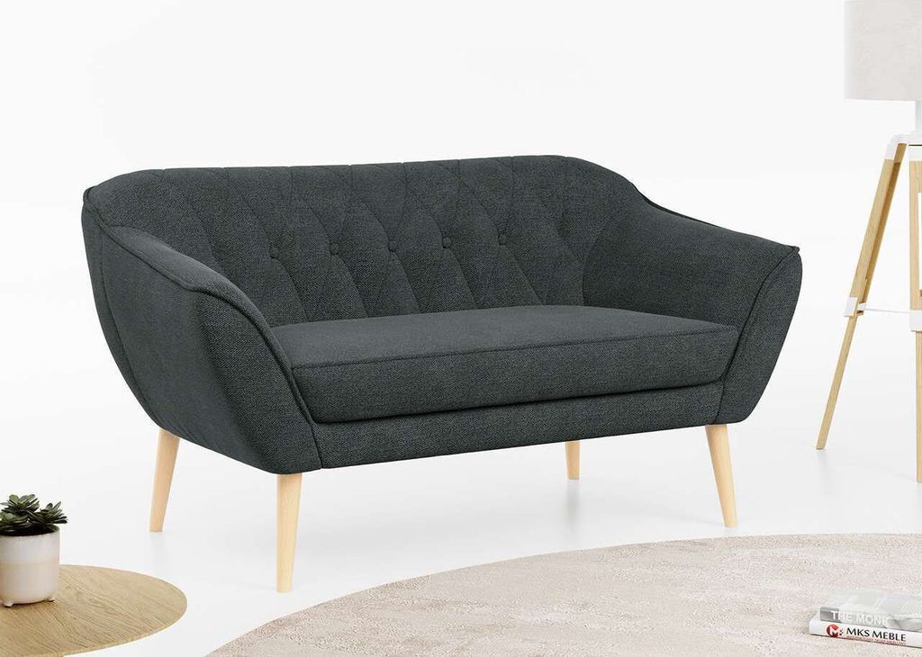 Sofa, Skandinavischer Stil, Holzbeine - PIRS - 2 Sitzer - Dunkelgrau - Struktur