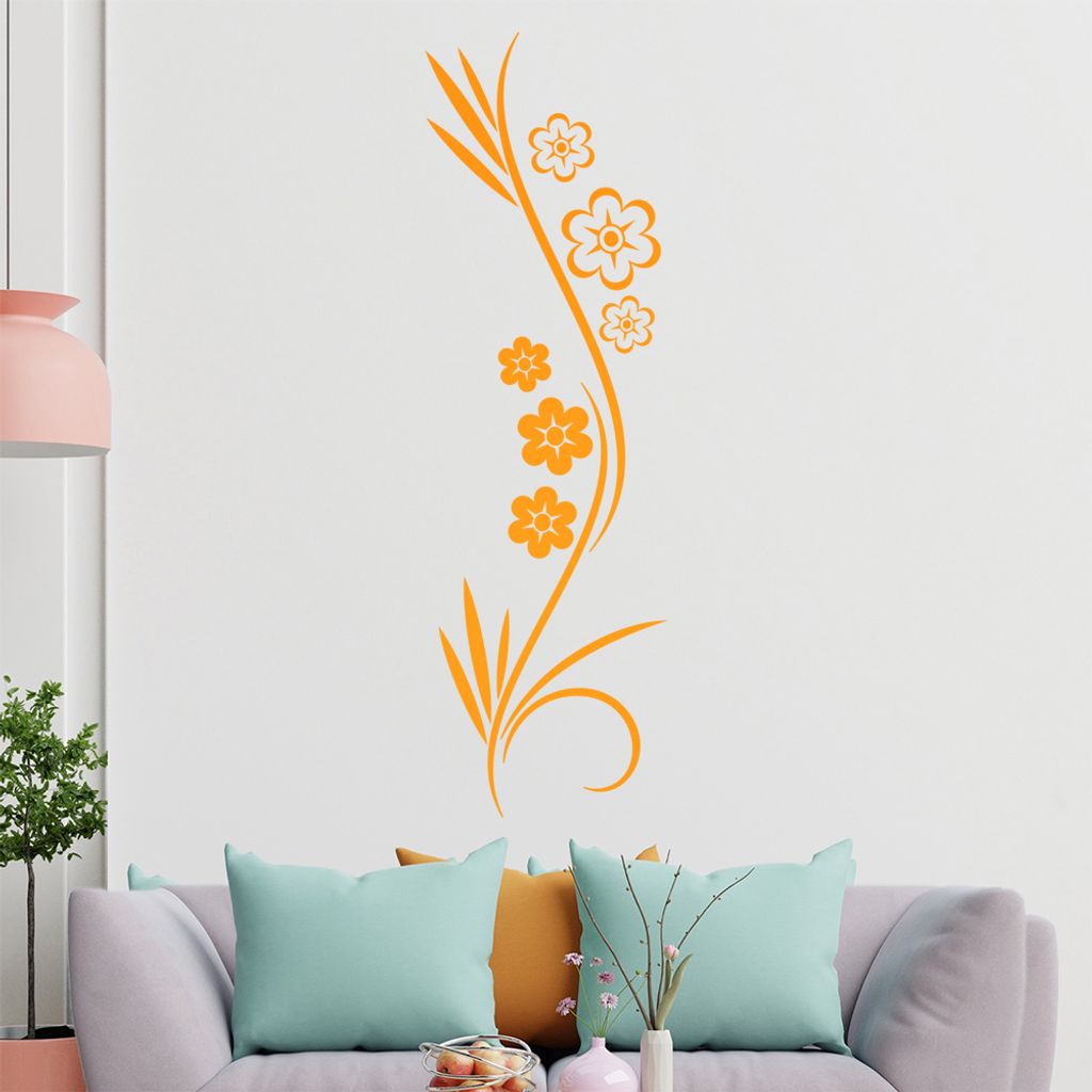 Blumen - Blüten - Gräser Wandtattoo in 6 Größen - Wandaufkleber Wall Sticker - Dekoration, Küche, Wohnzimmer, Schlafzimmer, Badezimmer