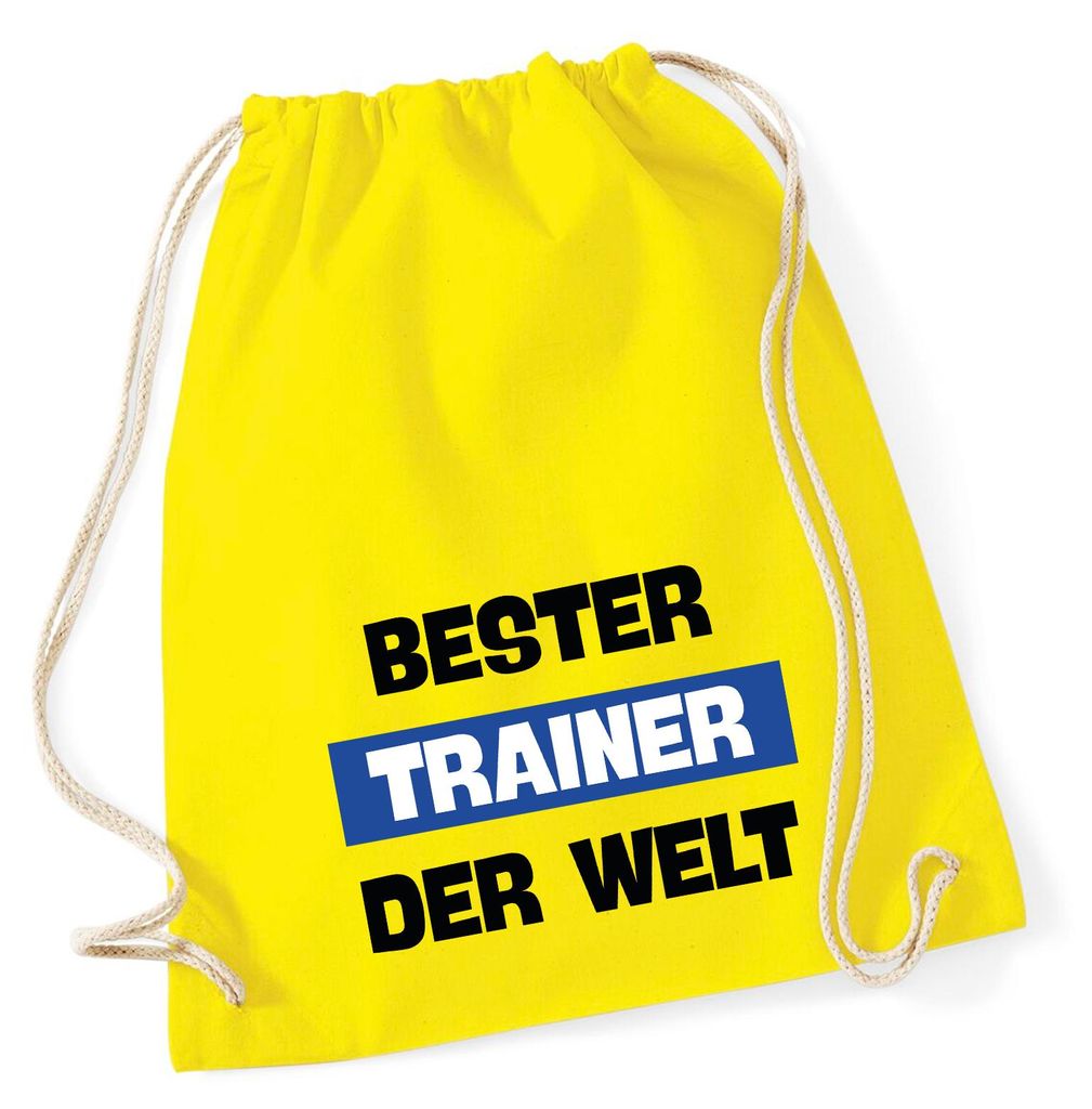 Huuraa Turnbeutel Bester Trainer der Welt 12 Liter Yellow Baumwolle Rucksack Geschenkidee